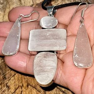 Selenite Satin Spar Pendant & Earrings